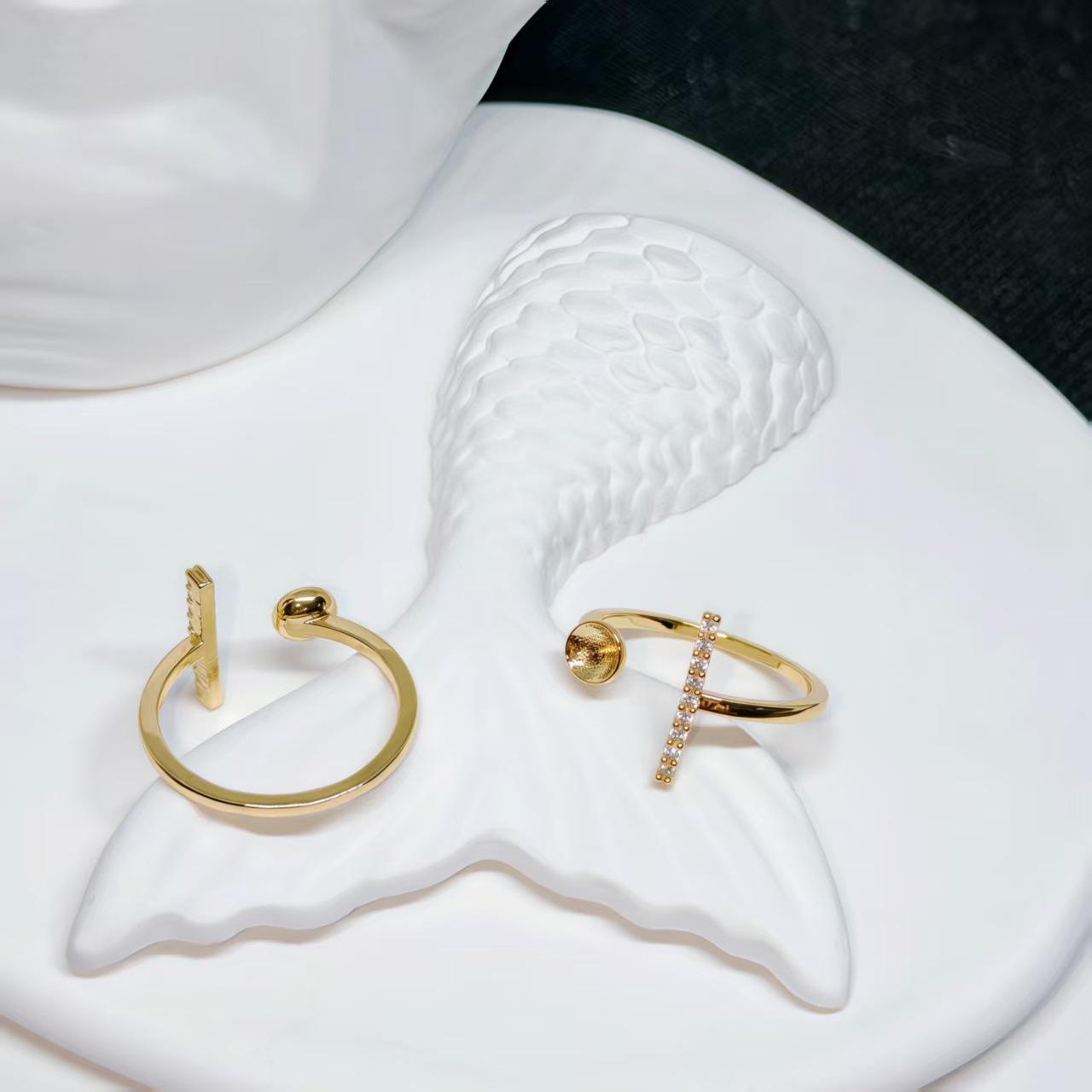 Copper Plated 18K Gold Diamond & Pearl Adjustable Open Ring Band