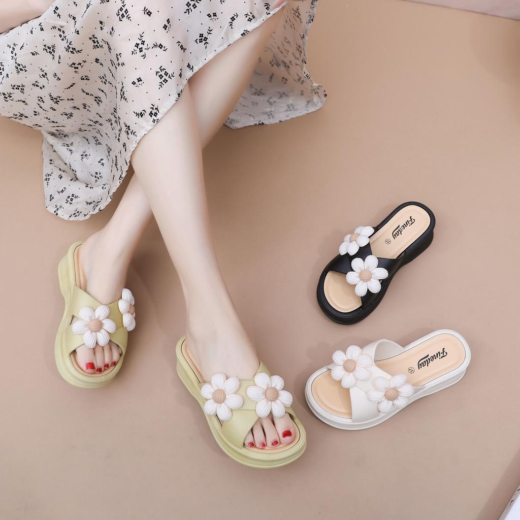 Strandsandalen Pantoletten Hausschuhe Keilabsatz Weiche Sohle Rutschfest Floral Heimschuhe für Damen Hausschuhe Frau