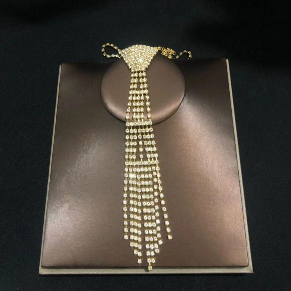 Y2K Rhinestone Tassel Necklace Exaggerated Crystal Chain Choker Creative Tie Shape Necklace  Gift