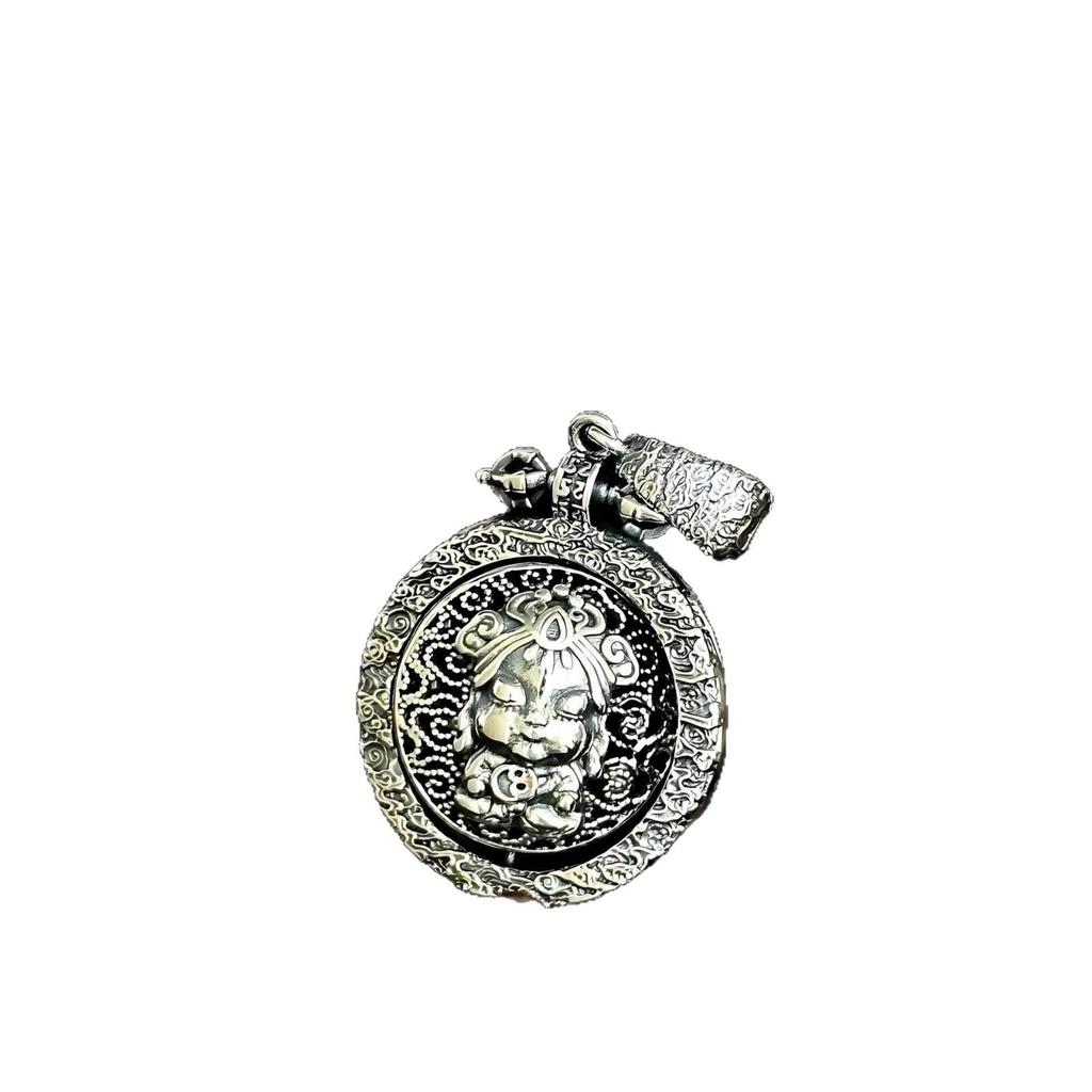 S925 Sterling Silver Double-Sided Tibetan God of Wealth Jaki Lham Pendant - Unisex Necklace