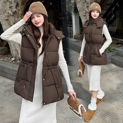 Cotton Vest Women's Autumn and Winter New Down Cotton Vest Waist Thin Hooded Vest Cotton Vest