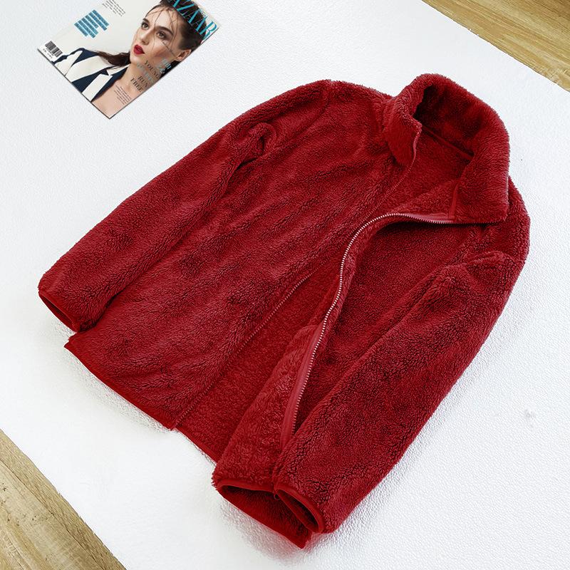 Autumn winter women's long fleece fleece zipper jacket warm double-sided coral fleece fleece fleece jacket oversized premium clothing