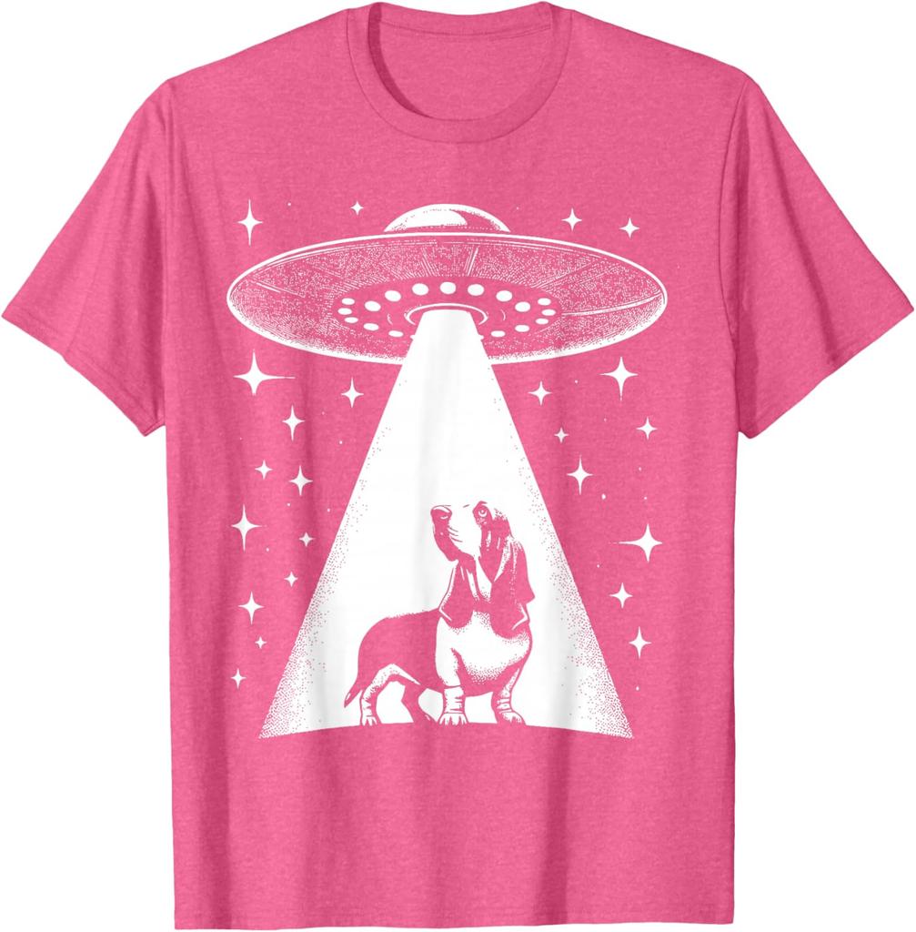 Basset Hound UFO Alien Abduction Graphic Tee Funny Dog Lover Gift T-Shirt