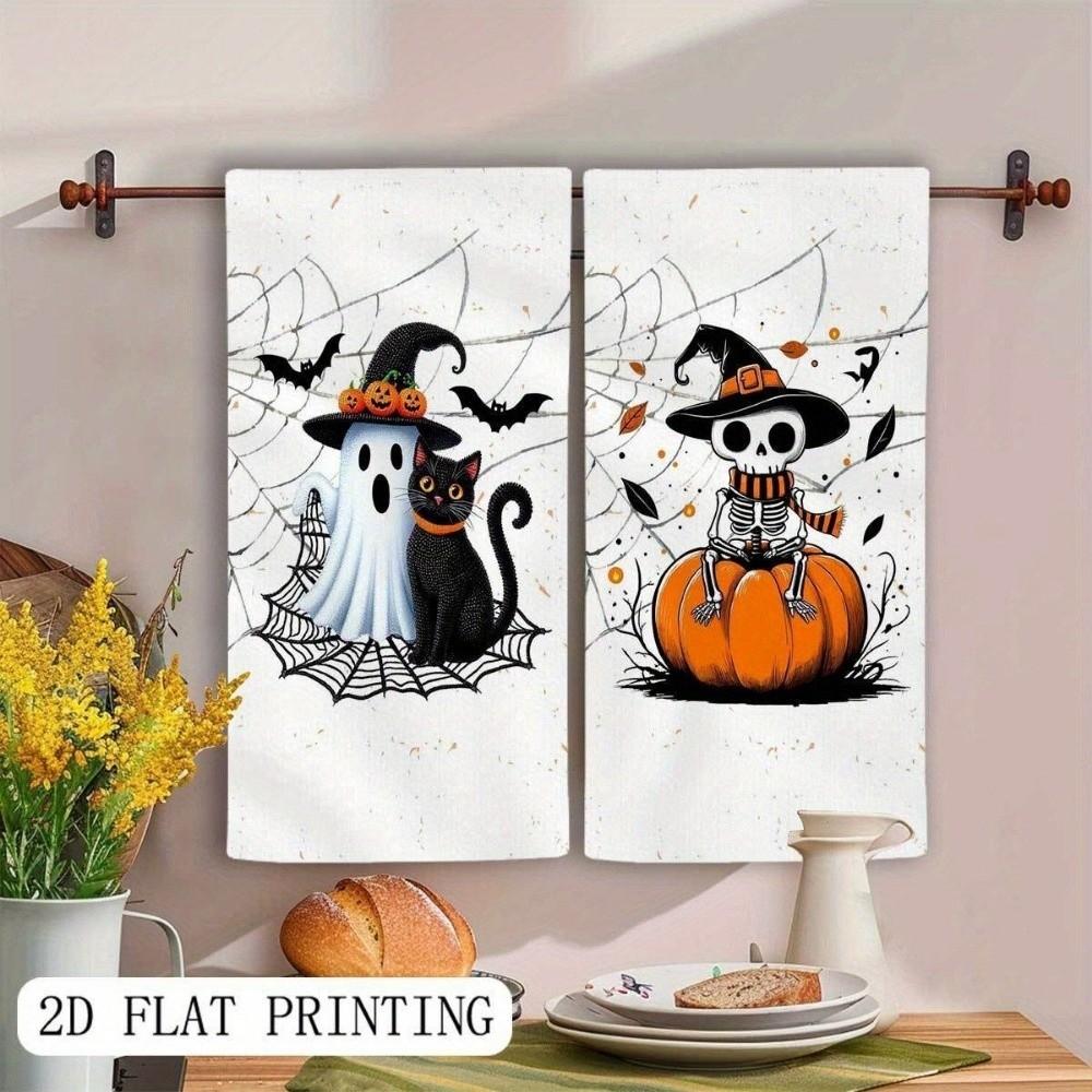 2 pcs Pumpkin Halloween Dish Towels Ghost Dishcloth Durable Hand Towel New Home Gift