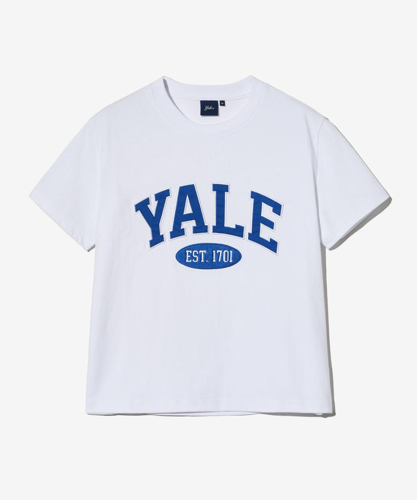 YALE Women'S Two-Tone Arch Crop Short Sleeve T-Shirt White