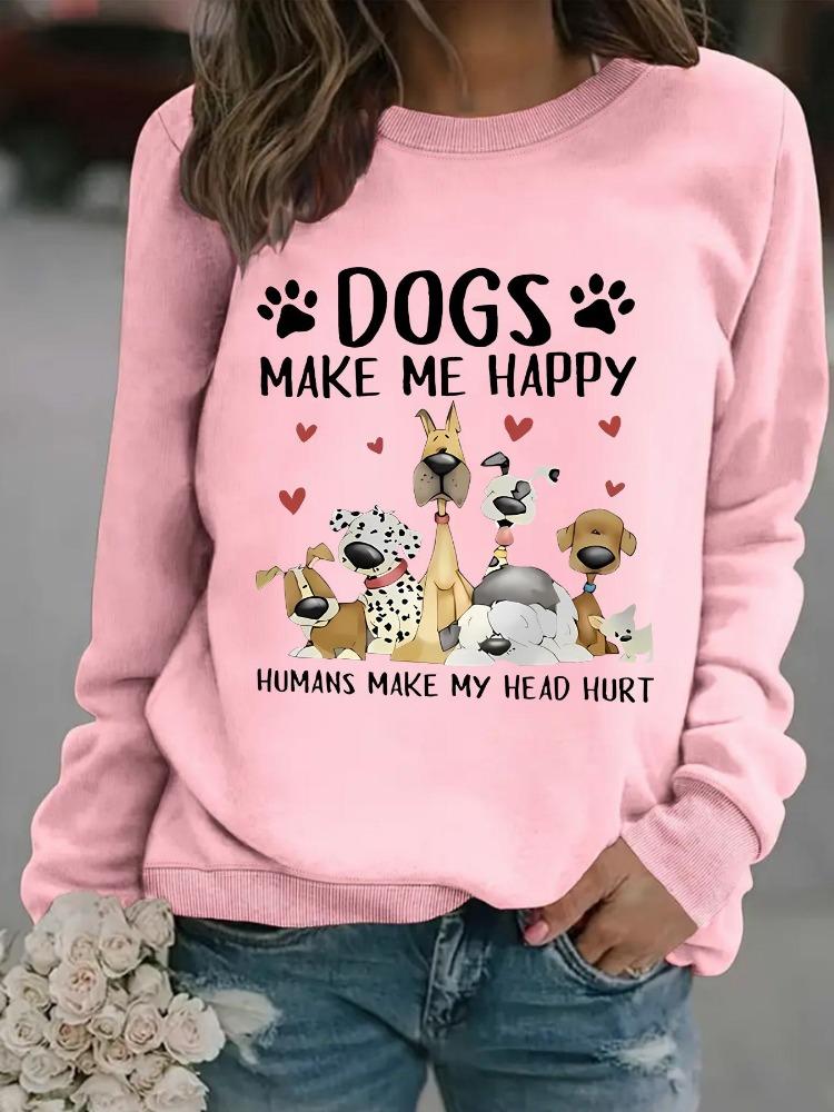 American European Cross Border Casual Women Dog Print Pullover Round Neck Long Sleeve Autumn Winter