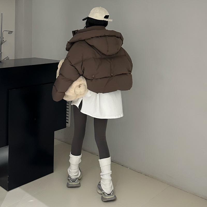Korean Puff Down Jacket Women's Short 2025 Winter Thickened Hooded American Trend White Duck Down Bread Clothing