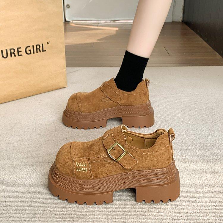 [Youshilai] Frosted leather platform loafers women's spring 2025 new retro muffin versatile small leather shoes