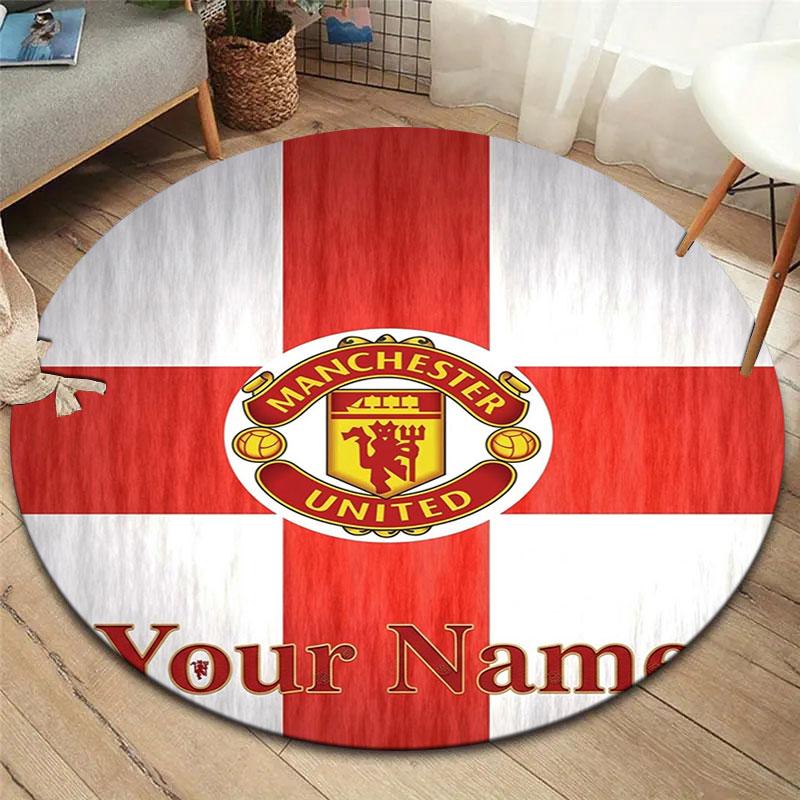 Manchester United F Custom Name Round Area Rug,Carpet Rug for Living Room Bedroom Sofa Playroom Decor,Non-slip Floor Mat