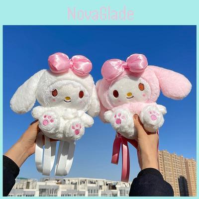 Plush My Melody Backpack For Daily Use With Zipper Closure And Mobile Pocket