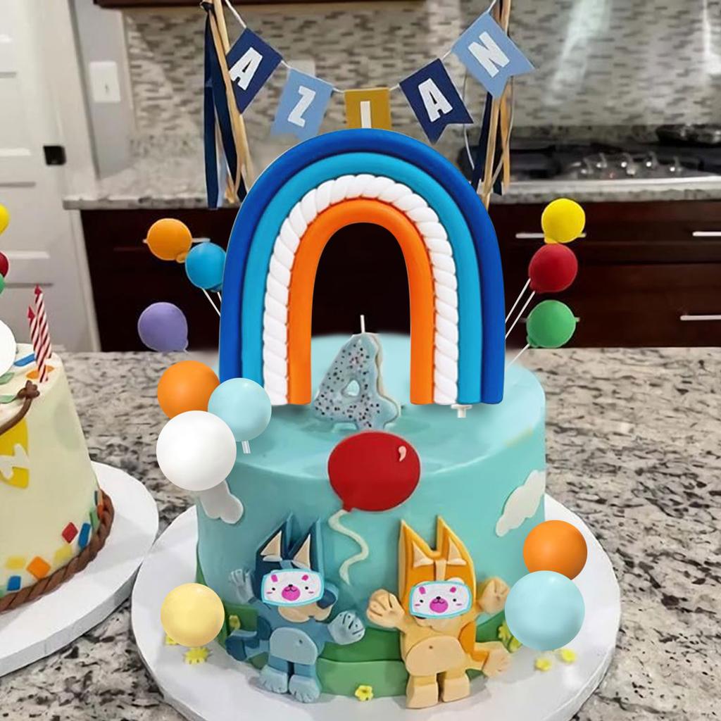 14pcs Blue Rainbow Cake Toppers With Blue Orange White Balls For Birthday Cake Decorations Baby Shower Party Supplies