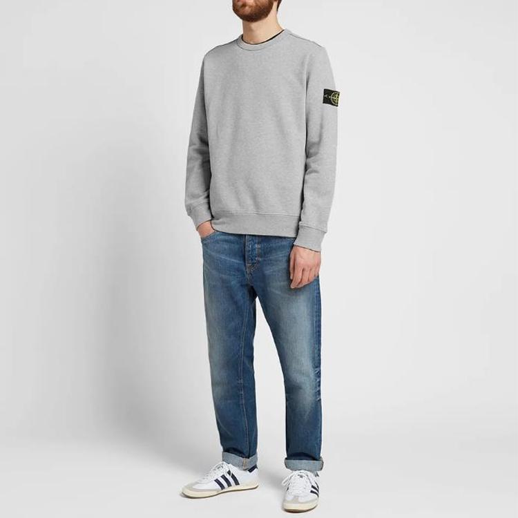 Stone Island Garment Dyed Logo Compass Badge Pullover Crewneck Sweatshirt Men sweatshirt Gray 711562720-V0M64