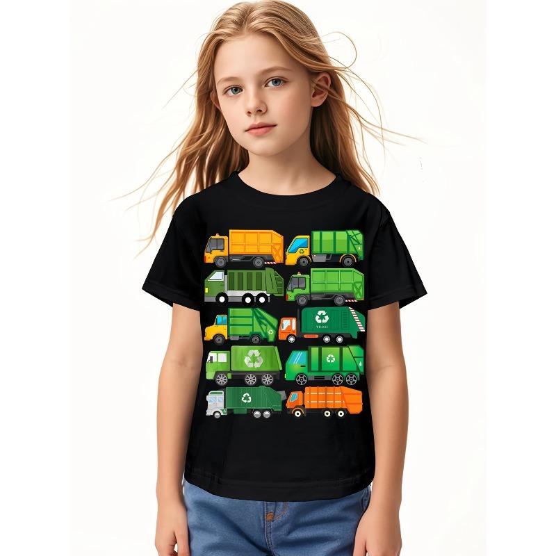 European Sizes Soft Breathable Garbage Truck Recycling Day Trash Waste Separation Birthday T-Shirt for Kids | Boys & Girls Graphic Tee