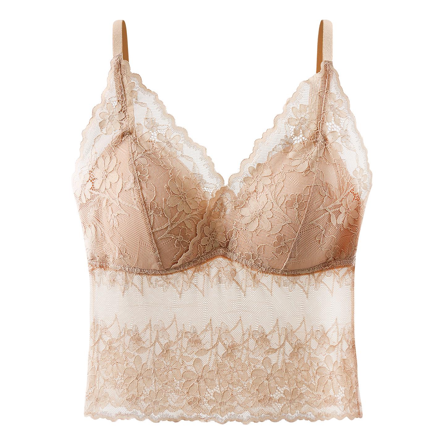

Elegant French Lace Built-in Bra Camisole: Strapless, Beautiful Back, Comfortable Women s Top XL [110-120 jin]