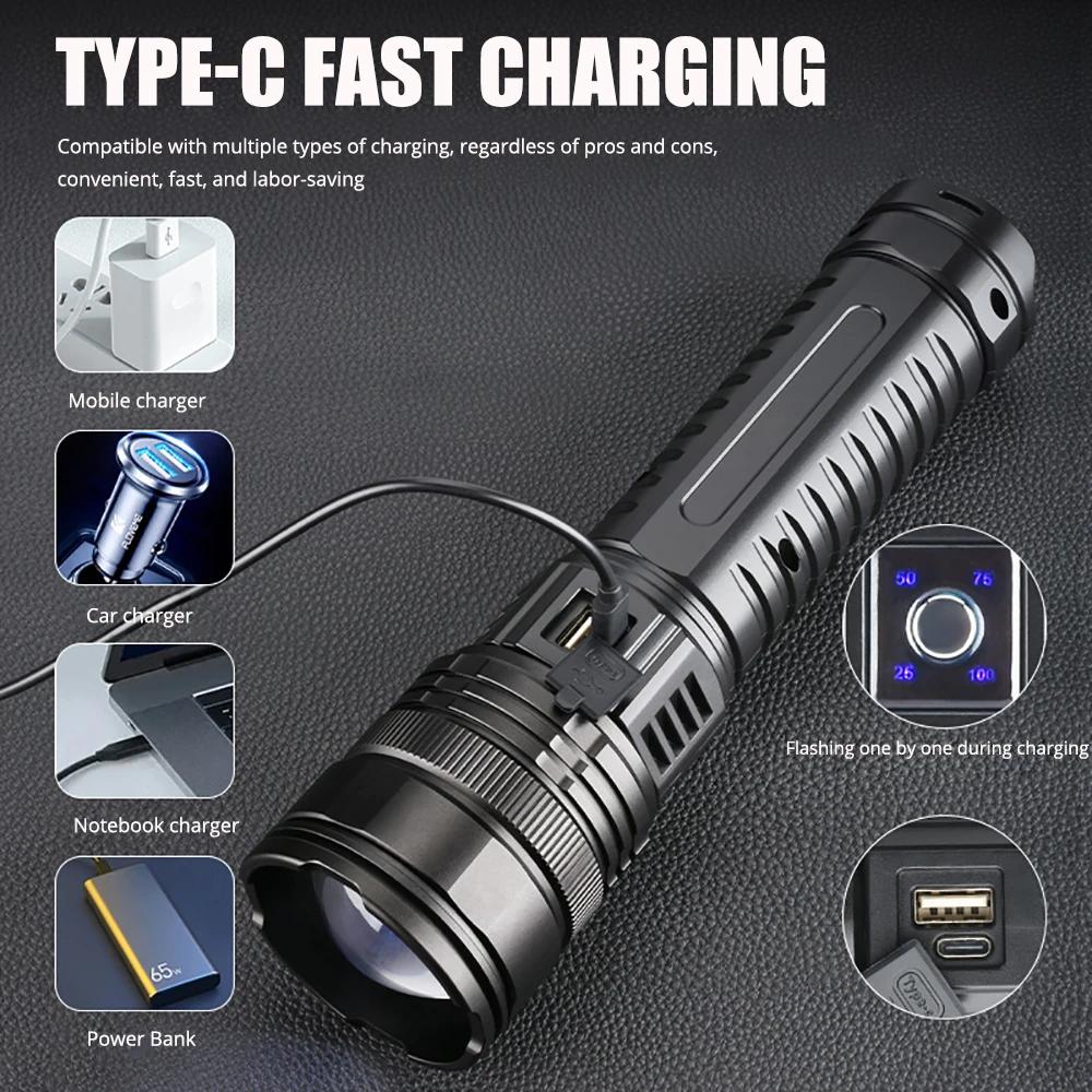LED Flashlights, Tactical Flash Light, Built-in 15000mah Battery Long Range Spotlights, Torch Emergency Light With COB Light
