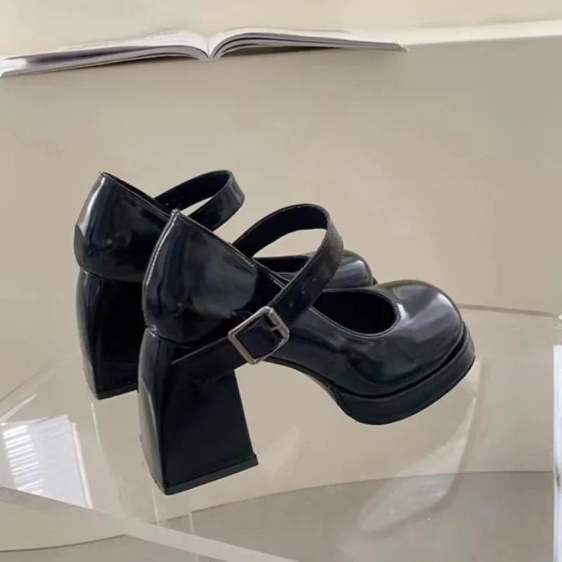 Dámské boty Mary Jane, nové, vysoké podpatky, dámské korejské, silné, kulaté, retro, bílé a černé, vysoké podpatky, svatební boty pro nevěstu