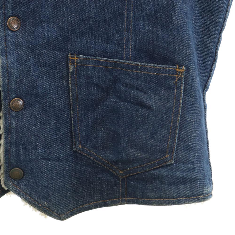 VINTAGE 70s No sleeve Denim Boa Best M Ranch Wear, Western Indigo Blue Men's Used