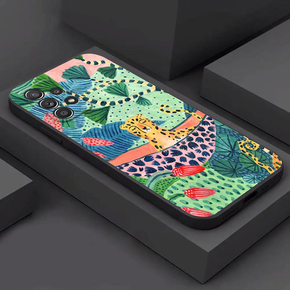 

Jungle Art illustration Snake Cats Sloth For Samsung A55 Case A54 A52S A53 5G A51 A34 A35 A33 A32 A50 A72 A71 A30 A7 Soft Cover Samsung A32 5G