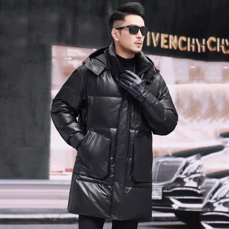 KAISER Premium Goatskin Leather Down Jacket with Detachable Hood