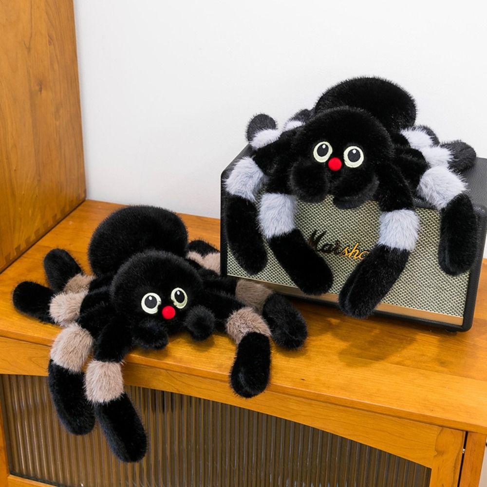 Holloween Decor Spider Stuffed Animal Toy Fluffy Black Crawling Pet Doll  Kids Gifts