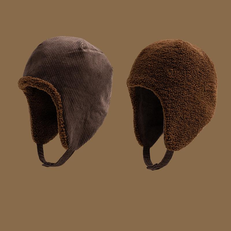 Wearing Lamb Plush On Both Sides, Men and Women Keep Warm In Winter, Ride Bicycles, Protect Their Ears from the Cold, and Wear Flying Caps In Their