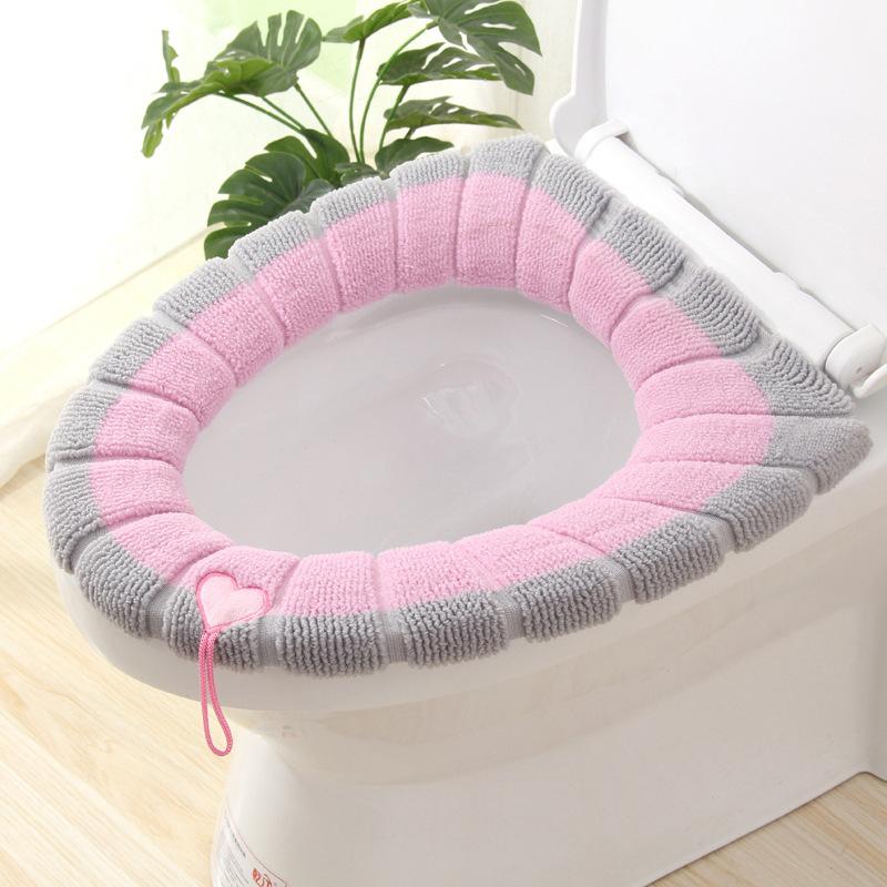 Knitted toilet seat cushion for winter warmth, washable toilet seat with handle, plush toilet seat cushion, toilet cover