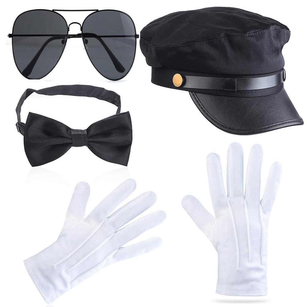 Chauffeur Suit Halloween Chauffeur Hat and Eyeglasses Mustaches Bowtie Set for Role Playing Chauffeur