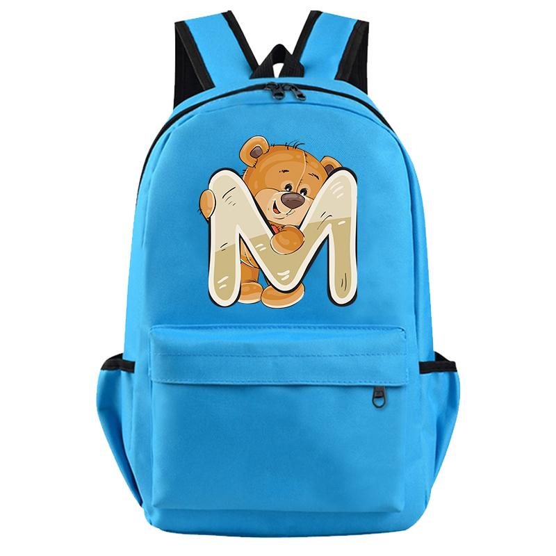 Little Bear 26 English Letters Backpack Teen School Bag for Girls Boy Backpack Bookbag for Kid Gifts Large Capacity Student Bag