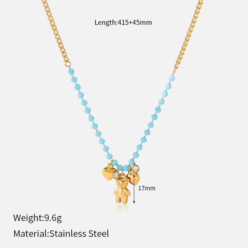 Blue beaded necklace for women, gold butterfly heart-shaped pendant, collarbone chain, niche design that doesn't fade