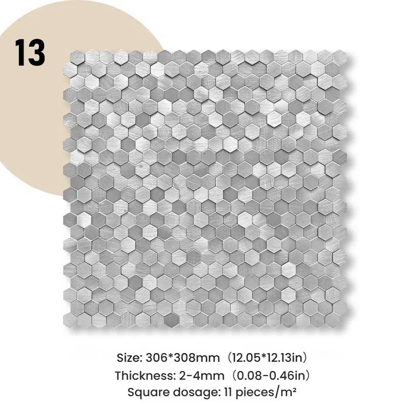 3D Mosaik Metall Aluminium Sechseck Paneel Wandaufkleber Selbstklebend Abstrakt Wasserdicht Küche Badezimmer Wanddekor Fliesen