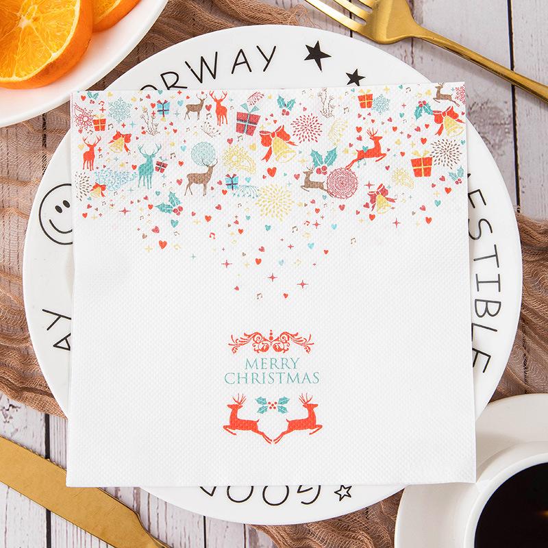 20pcs Printed Napkin New Christmas Day Decoration Elk Square Tissue Paper Party Printed Tissue Christmas Scene Decoration