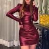 Mini Dress Slim Fitting All Matched Faux Leather Sexy Stand Collar Party Dress for Daily Wear