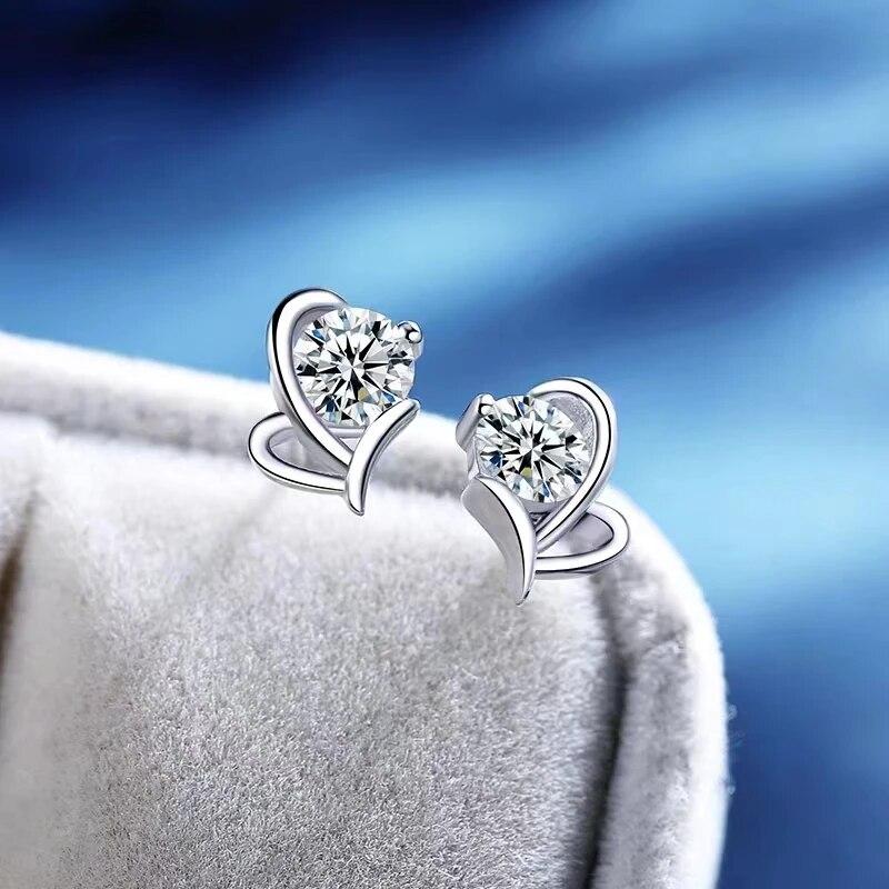 S925 Silver Moissanite 1 Carat Heart For You Earrings, Feminine, Small, Cute And Fashionable Item For Best Friend Or Girlfriend