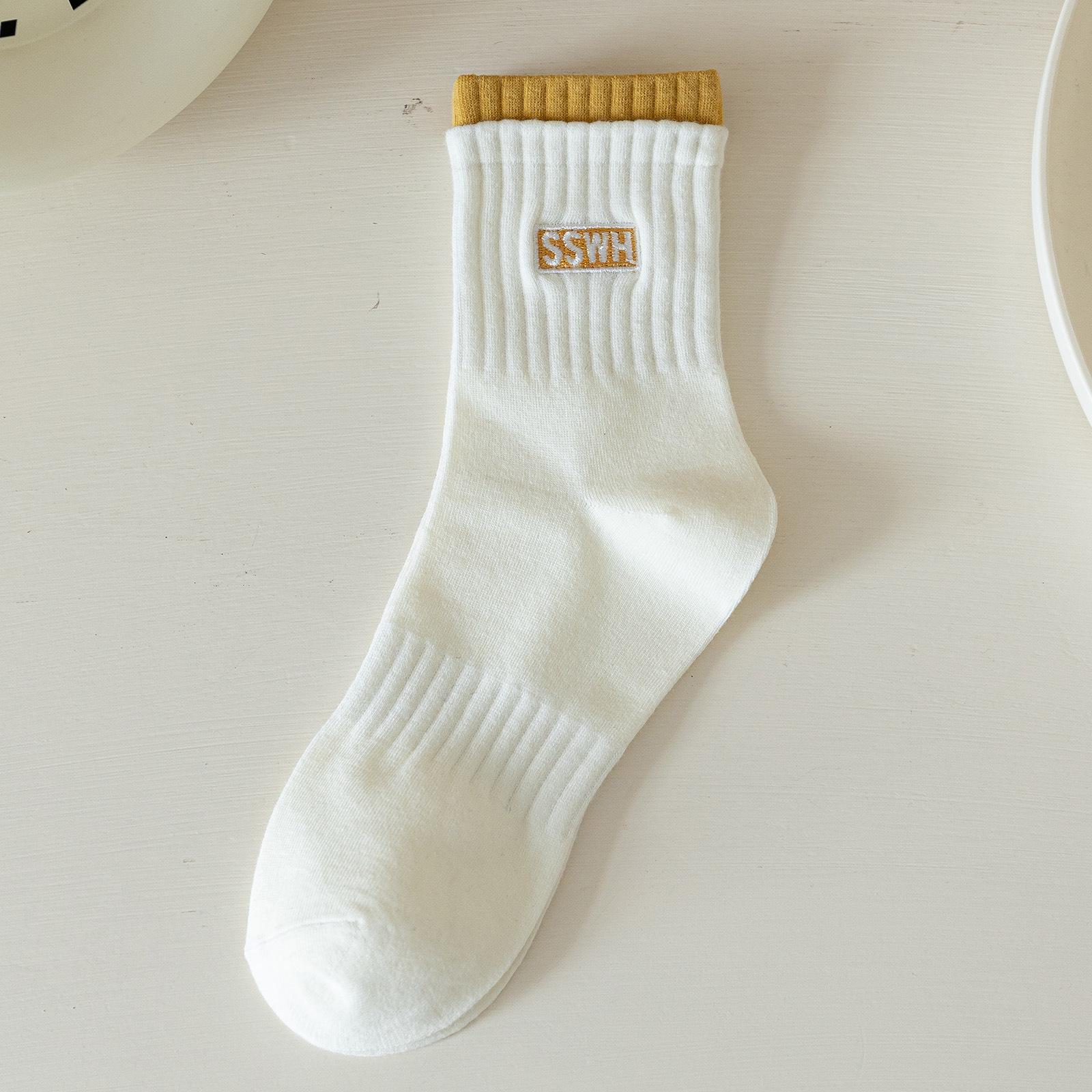 

Женские зимние носки средней длины из хлопка - двойные манжеты с вышитыми буквами, модные, теплые и удобные спортивные носки One Size