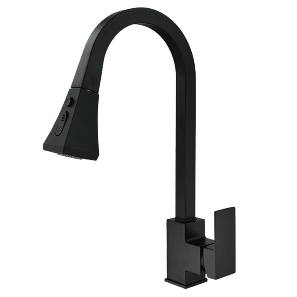 Pull Down Kitchen Faucet Single Level Steel with Sprayer Tap - Black