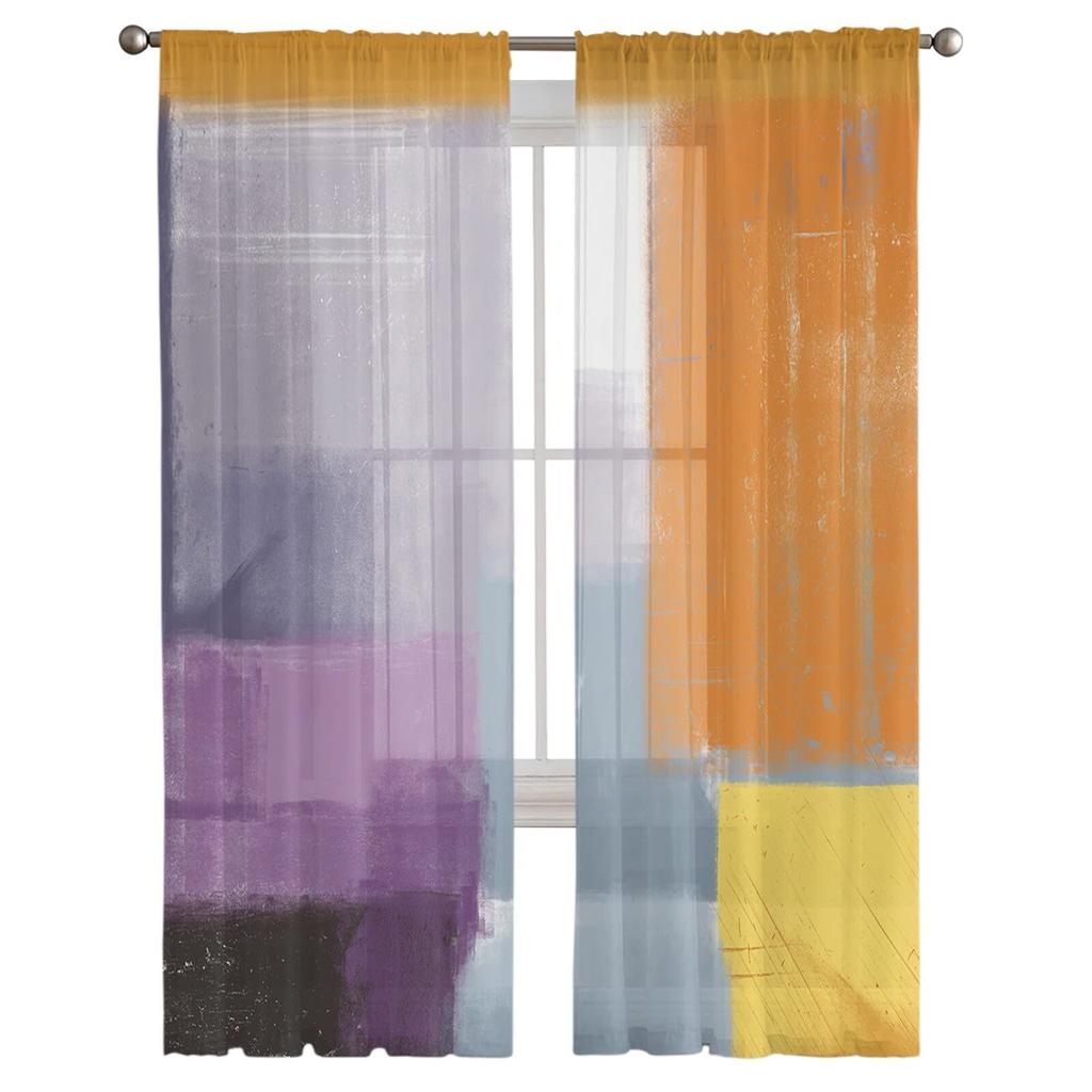 Abstrakte Ölgemälde Orange Lila Gardinen für Wohnzimmer Schlafzimmer Home Decor Küche Tüll für Fenster Voile Vorhänge