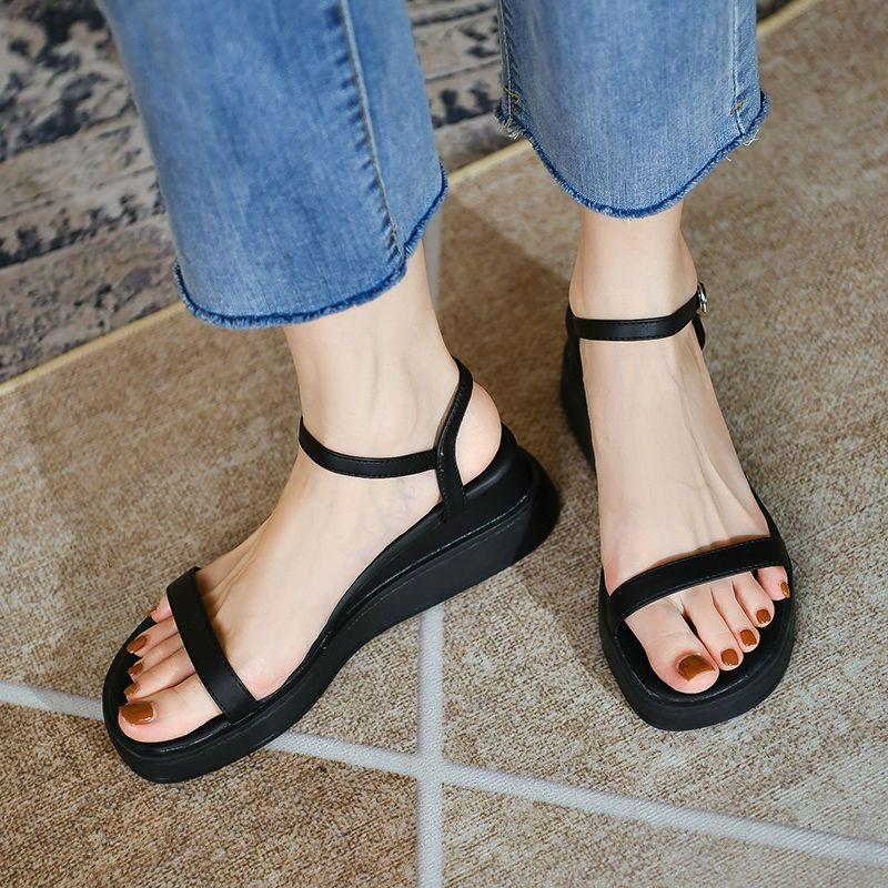 Sandals for Women Open Toe Platform Wedges Heel Woman Shoes Black Daily Casual Luxury 2025 Original Korea Sandal Shoe Asian Size