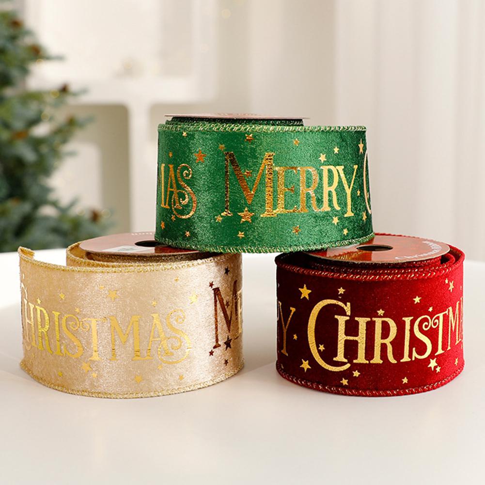 Shimmery Foil Christmas Ribbon Gold Elegant Satin Ribbon Gift Wrapping/Christmas Tree/Garland Decor Wrapping & Crafting Decoration Ribbon