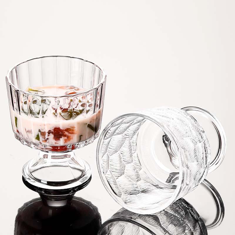Low-Base Glass Cup for Ice Cream, Coffee, Yogurt, and Desserts