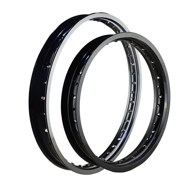 6061 Aviation Aluminum F & R Motorcycle Black / Silver Rims Wheel Circle 2.15x18 1.60x21 36 Spoke Holes High Strength Black