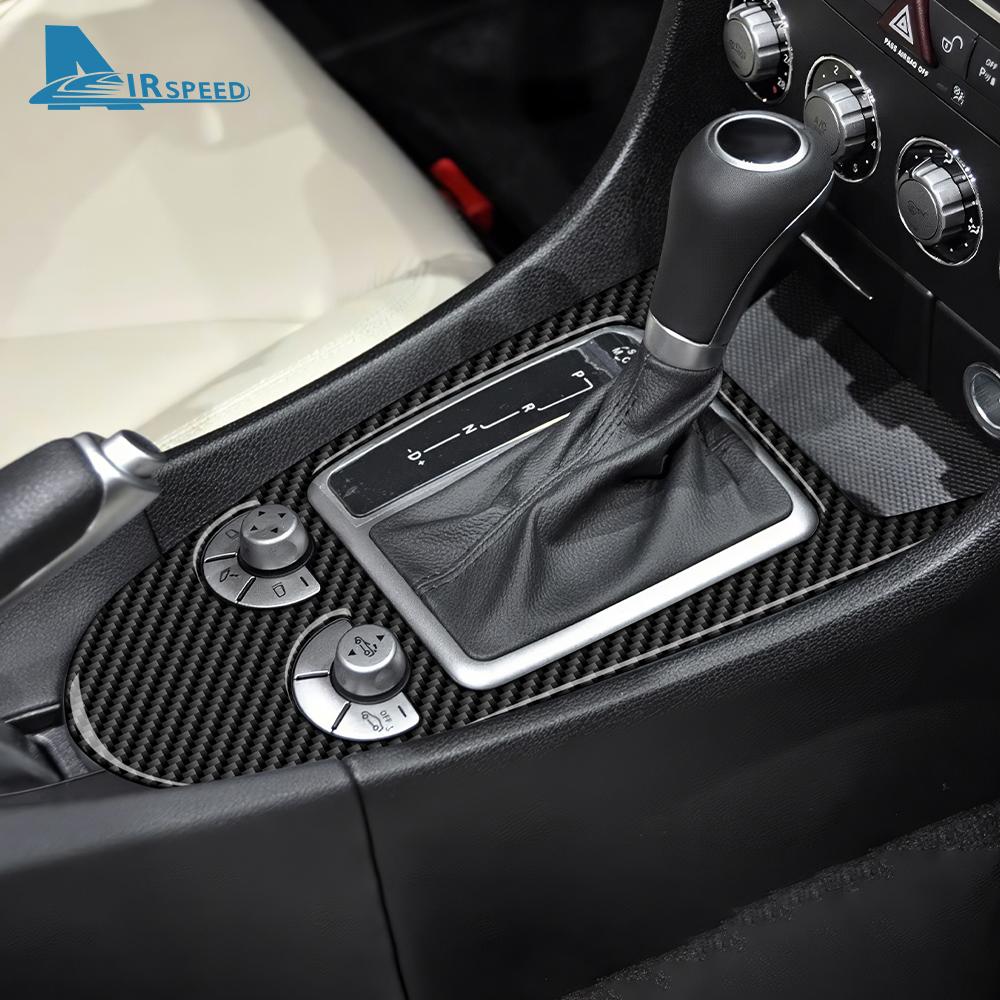 Naklejka z prawdziwego miękkiego włókna węglowego na wykończenie dla Mercedes Benz SLK R171 2004 2005 2006 2007 2008 2009 2010 Samochodowy Centralny Panel Sterowania Zmiana Biegów