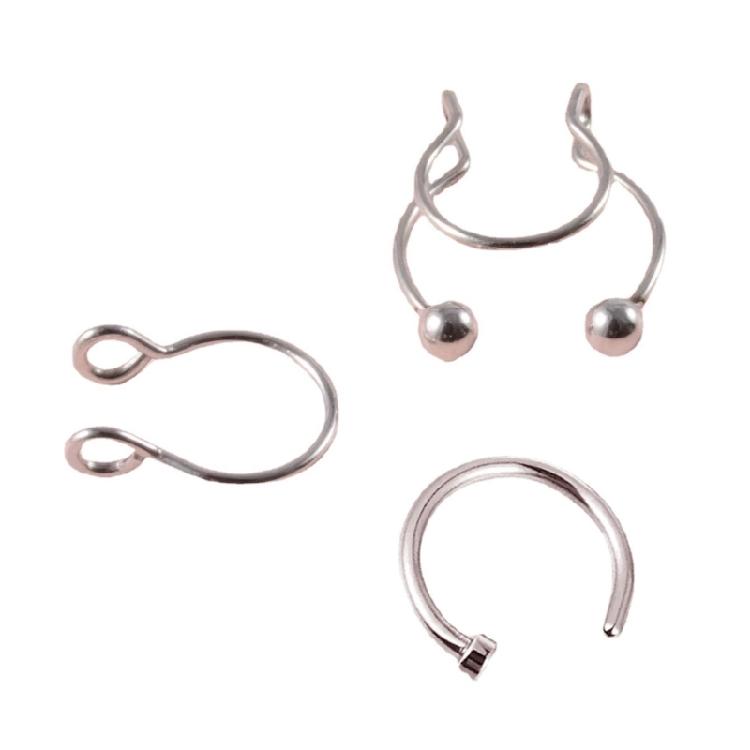 

3pcs Fake Nose Ring Hoop Non Pierced Body Jewelry Fake Nose Cuff for Women Men 1
