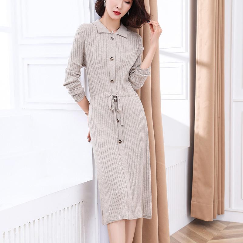 Autumn Knitted Dresses, Waist-length Skirts, Thin, Light, Mature Temperament, Mid-length Knitwear