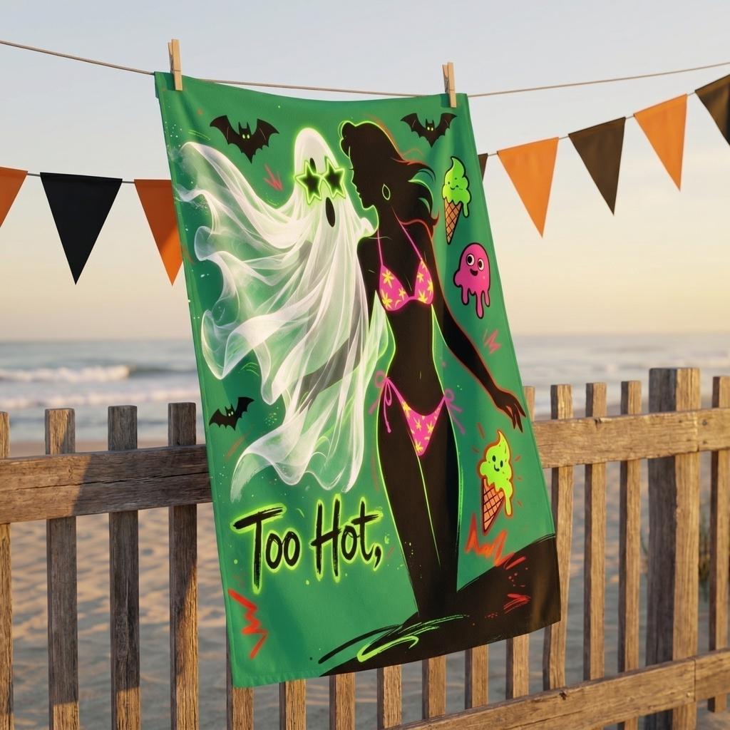 Summer Halloween Themed Printed Beach Towel for Pool Party and Outdoor Use
