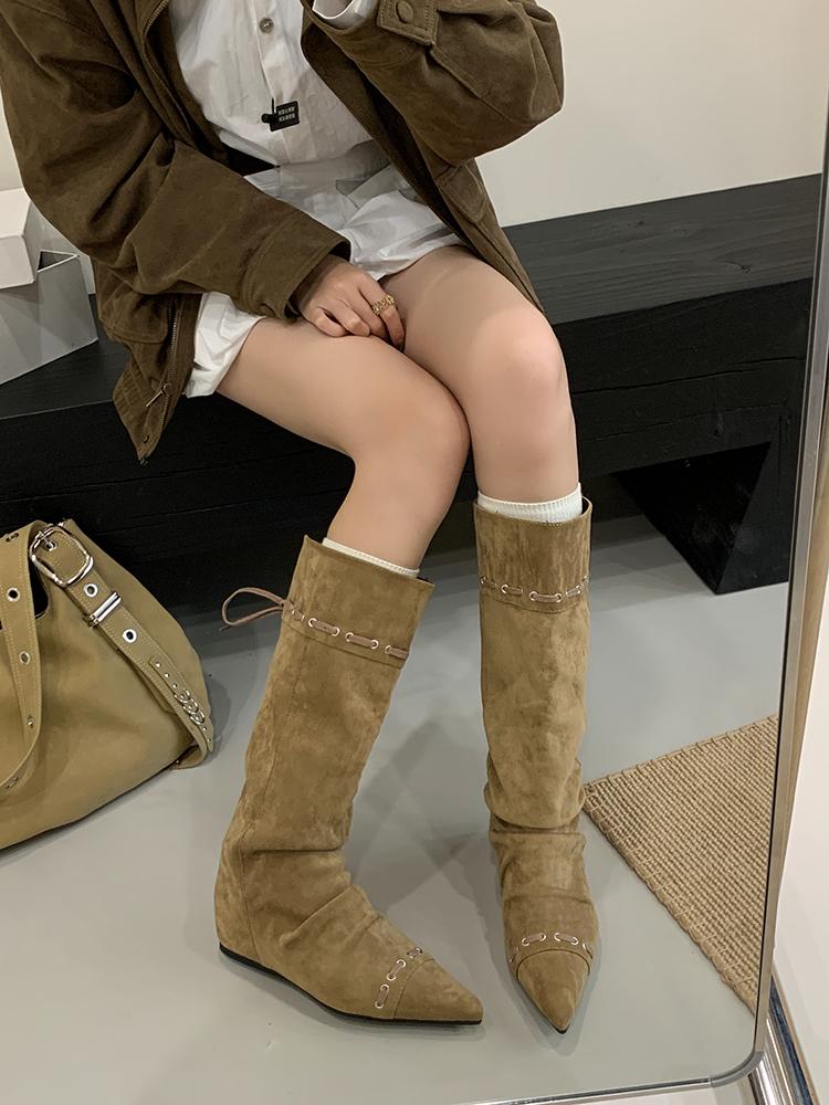 Fashion Fashion Bohemia Knee-length Women Boots Tassels Faux Suede Boots Girl Clogs Cork Insole Long Botas Mujer Winter Outdoor Shoes