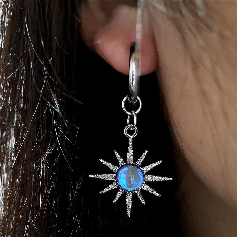 Moonlight Stone Sun Drop Earrings For Men Women Gothic Punk Vintage Y2K Cool Goth Grunge Jewelry Accessories 2024 New Fashion