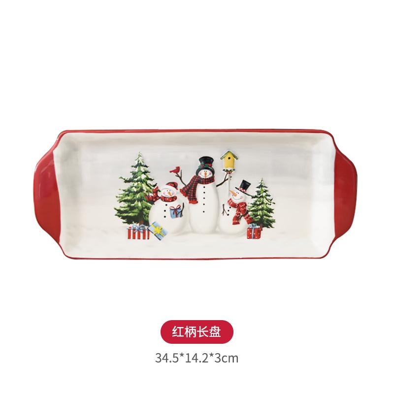 

Christmas Ceramic Plate Creative Santa Claus Relief Rectangle Dining Plate Western Cake Dessert Dish Tableware Kitchen Supplies