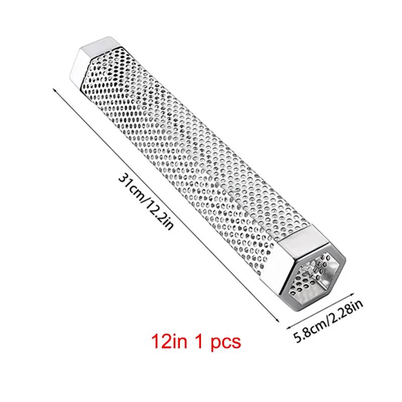 BBQ Stainless Steel Smoker Grill Tube Perforated Mesh Filter Gadget Pellet Smoking Generator Hexagon Spice Smoked Box