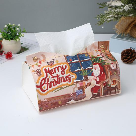 Foldable Paper Holder Snowman Snowflake Faux Leather Tissue Box Cover Christmas Rectangle