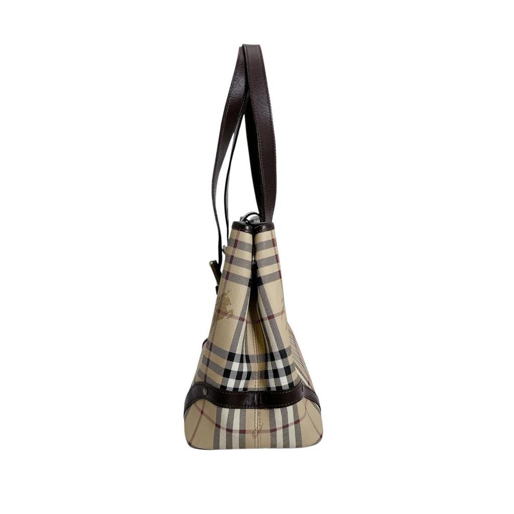 BURBERRY Nova Check BIG buckle Tote Bag Shoulder Bag PVC Brown Women Used